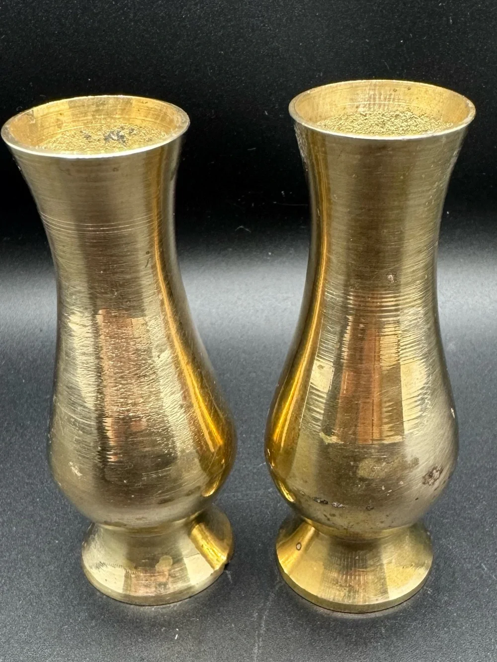 Vintage India Solid Brass Bud Vases Pair Tabletop Decor